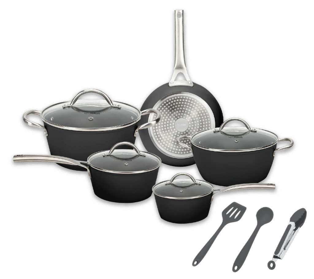 JOGO DE PANELAS 8 PEÇAS COM REVESTIMENTO EM CERÂMICA E ACESSÓRIOS EM SILICONE CERAMIC PRIME PRIME BLACK - NEUHAUS (1)